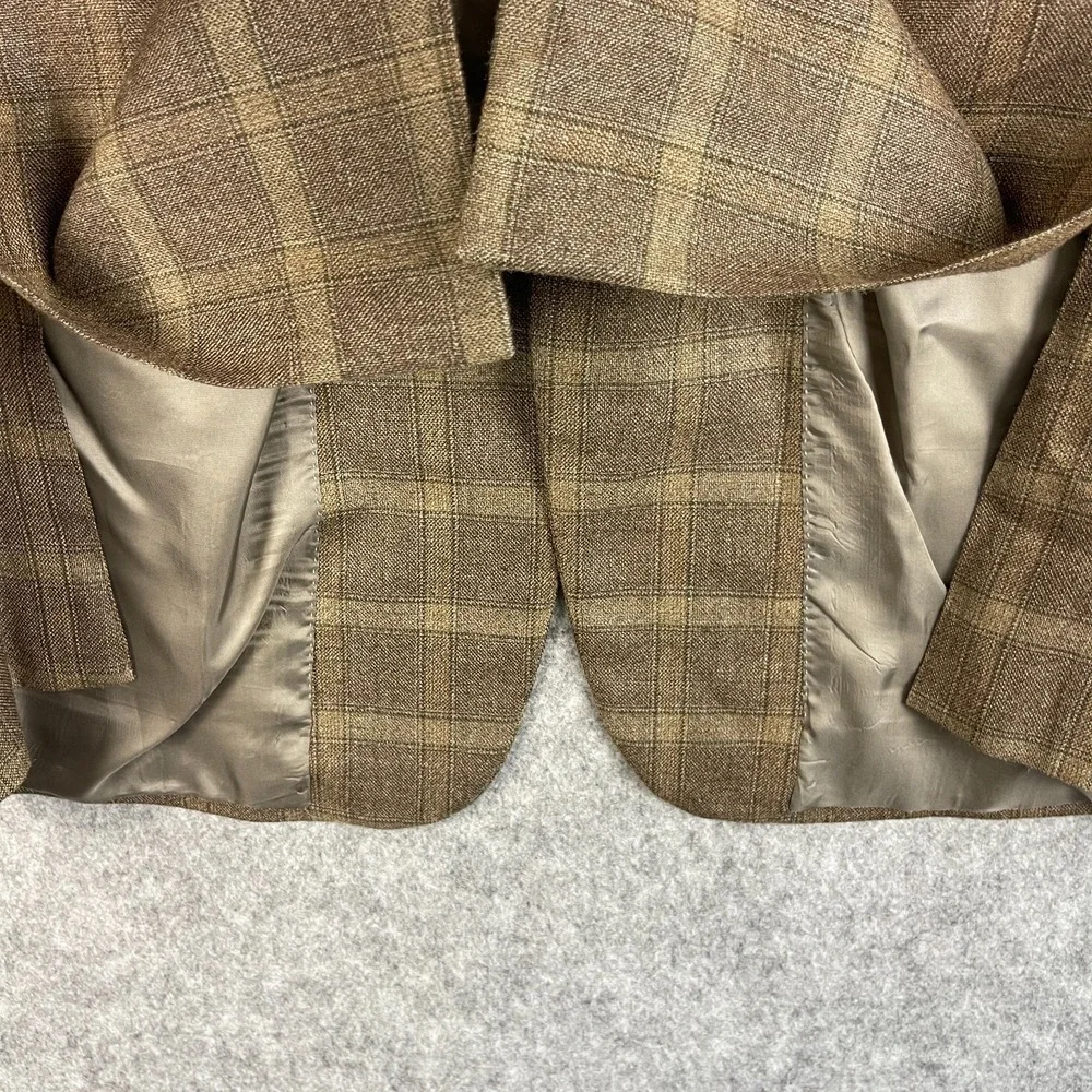 VTG Joseph Abboud Silk Wool Blazer Sport Coat Mens 46R Brown Windowpane USA
